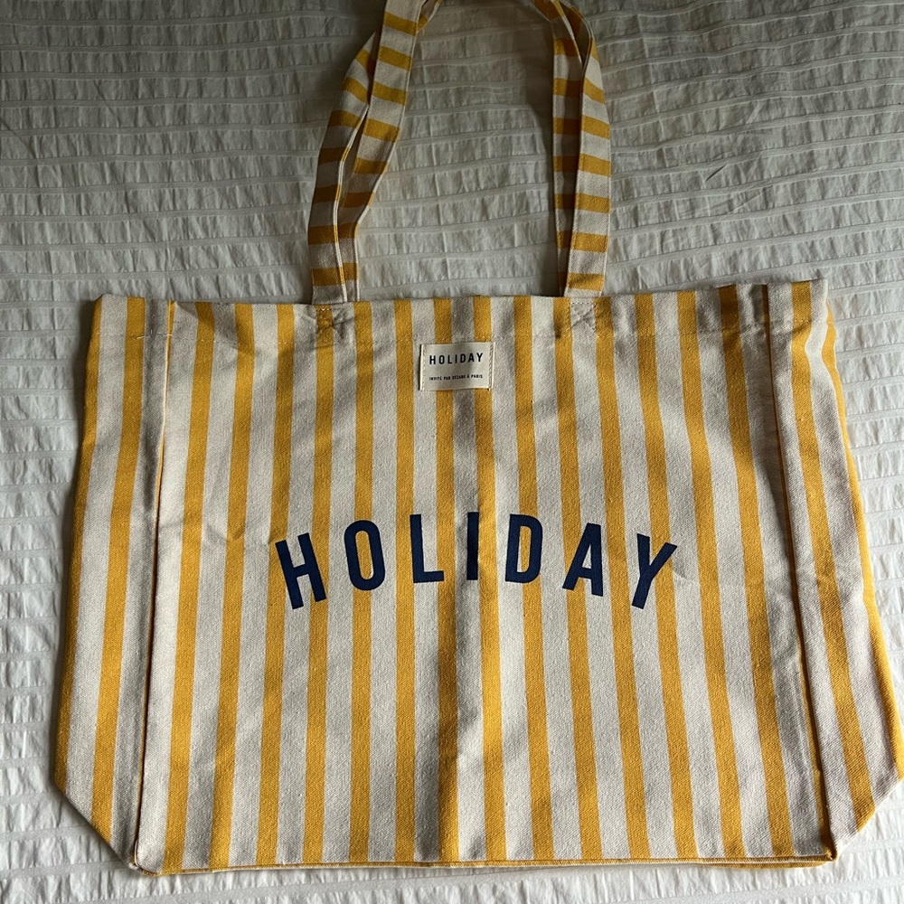 NWT Sézane Holiday Tote Bag Yellow and White Stripes
